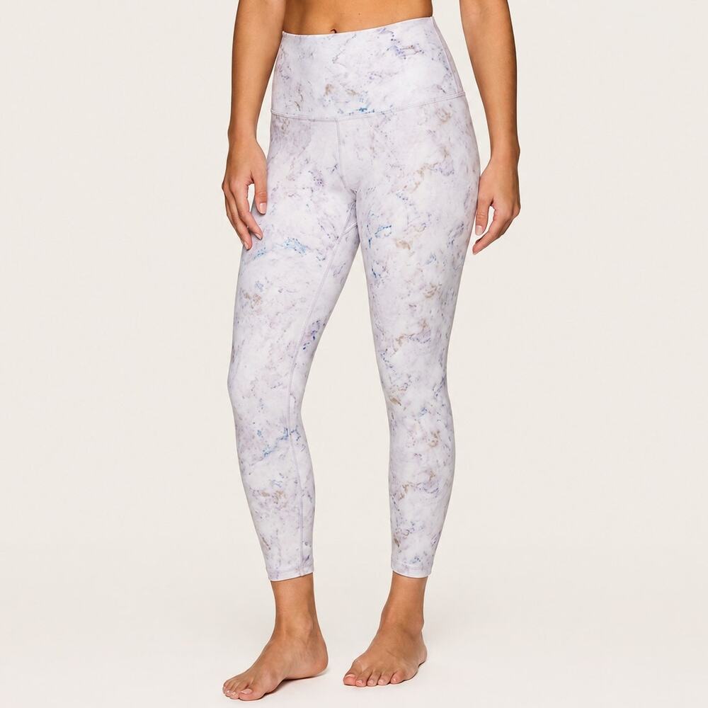RBX Tie Dye Marble Print High Waisted Cropped Leggings White Workout Size Large